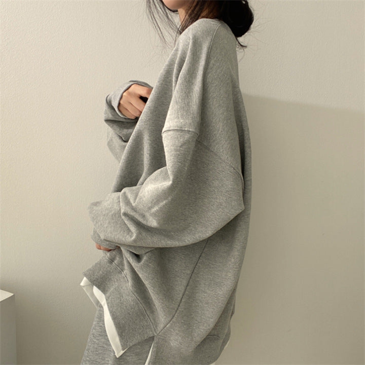 Damen Herbst Hoodie mit Fleecefutter, lockerer Passform, Rundhalsausschnitt und Langarm
