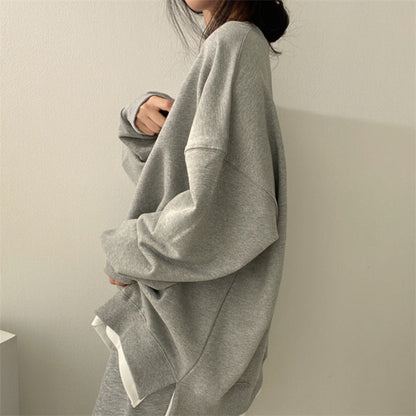 Damen Herbst Hoodie mit Fleecefutter, lockerer Passform, Rundhalsausschnitt und Langarm