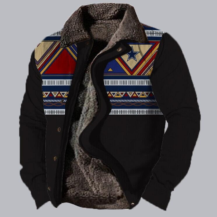 Herren Fleecejacke mit Aztekischem Geometrischem Print – Ideal für Herbst und Winter