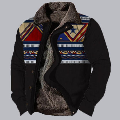 Herren Fleecejacke mit Aztekischem Geometrischem Print – Ideal für Herbst und Winter