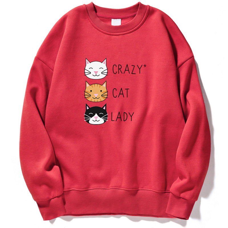 Damen Pullover-Sweatshirt für den Herbst mit Katzenprint und Langarm