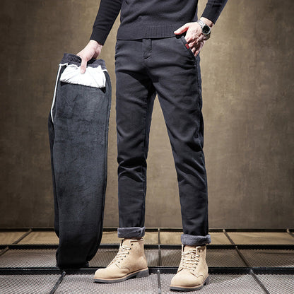 Herren Slim Fit Gerade Business-Hose Dick Ideal für Herbst und Winter