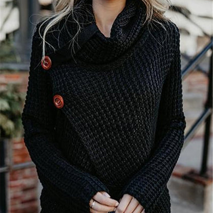 Damen Herbstpullover mit Plüschkragen, Dickem Stoff und Strickstruktur