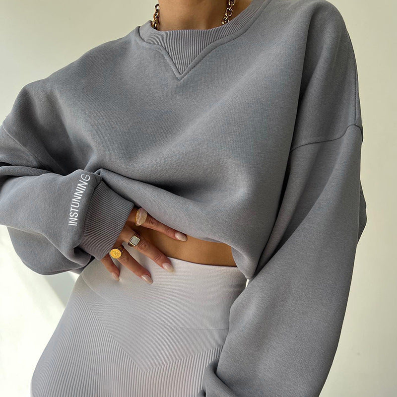 Loose Fit Rundhals Pullover aus Polyester in Uni-Farben – Ideal für Herbst