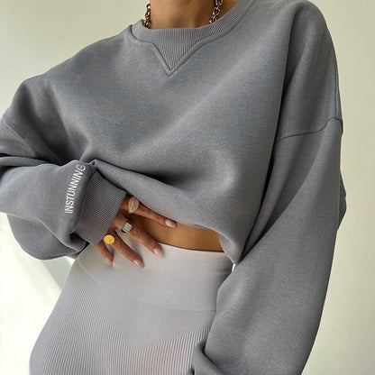 Loose Fit Rundhals Pullover aus Polyester in Uni-Farben – Ideal für Herbst