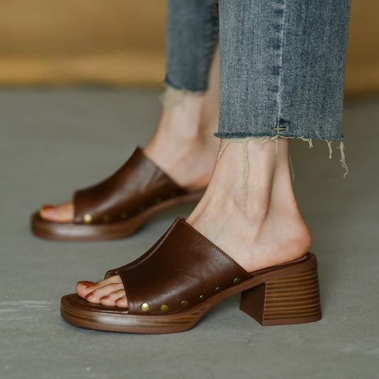 Quadratische Zehenpartie Chunky Heel Mikrofaser Pantoletten | Ideal für den Sommer