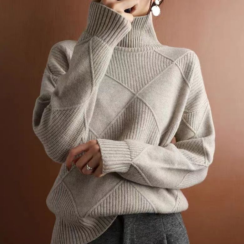Pullover mit langen Ärmeln und Rollkragen für Herren mit 3D Rautenmuster