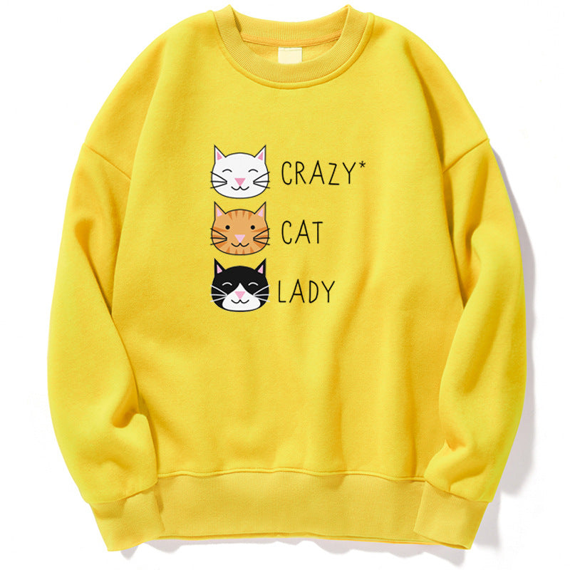 Damen Pullover-Sweatshirt für den Herbst mit Katzenprint und Langarm