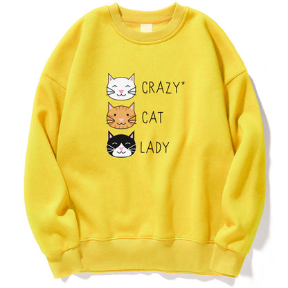 Damen Pullover-Sweatshirt für den Herbst mit Katzenprint und Langarm
