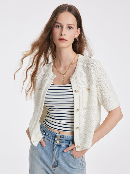 Damen Strickjacke Beige mit Knöpfen – Ideal für Herbst/Winter