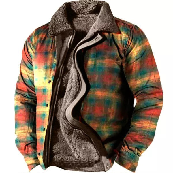 Herren Fleecejacke mit Aztekischem Geometrischem Print – Ideal für Herbst und Winter