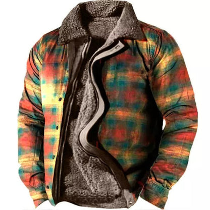 Herren Fleecejacke mit Aztekischem Geometrischem Print – Ideal für Herbst und Winter
