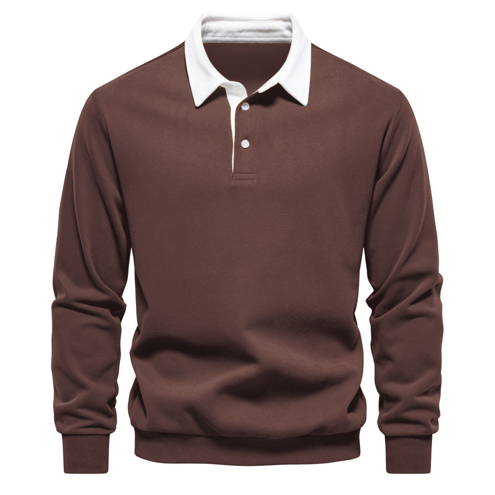 Herren Langarmshirt mit Polokragen und Umlegekragen