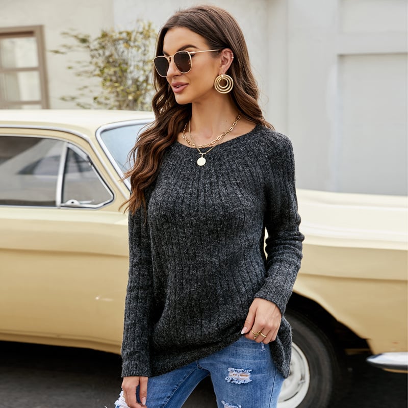 Damen Herbstpullover mit Rundhalsausschnitt, Langarm und Regulärer Passform