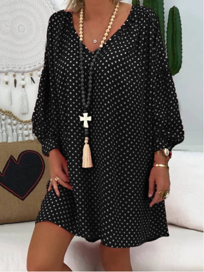 Bedrucktes V-Ausschnitt-Kleid mit langen Ärmeln | Ideal für Herbst & Winter