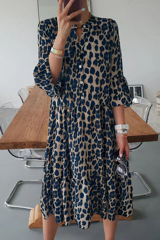 Leopardenmuster A-Linien-Kleid mit Seitenschlitz | Ideal für den Frühling