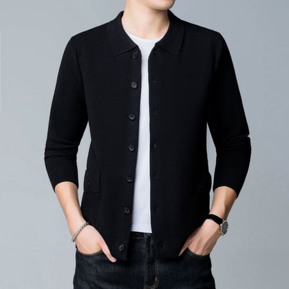 Herren-Strick-Cardigan mit Slim Fit Reverskragen langen Ärmeln und Fronttaschen