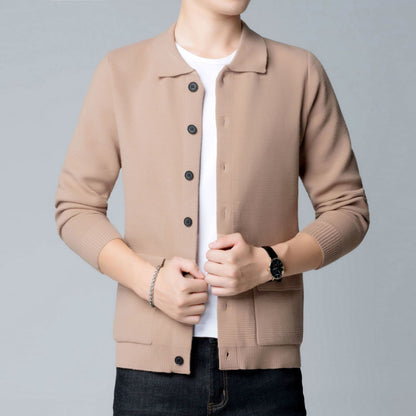 Herren-Strick-Cardigan mit Slim Fit Reverskragen langen Ärmeln und Fronttaschen