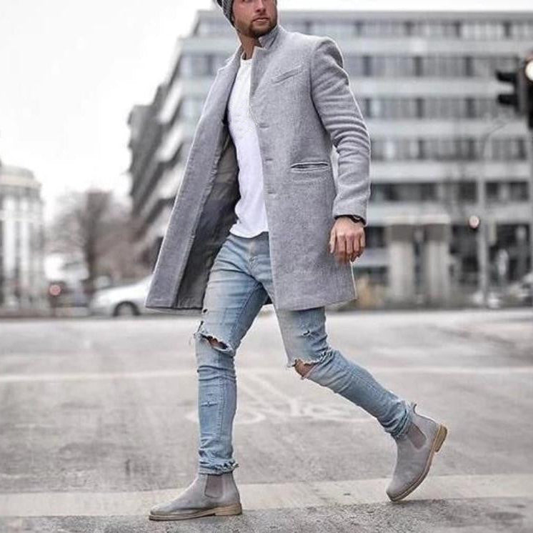 Herren Wintermantel mit Einreiher-Verschluss und Uni-Farben