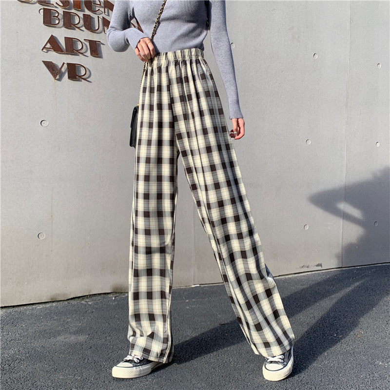 Damen gerade Hose mit mittlerem Bund lockerem Schnitt mit Karomuster