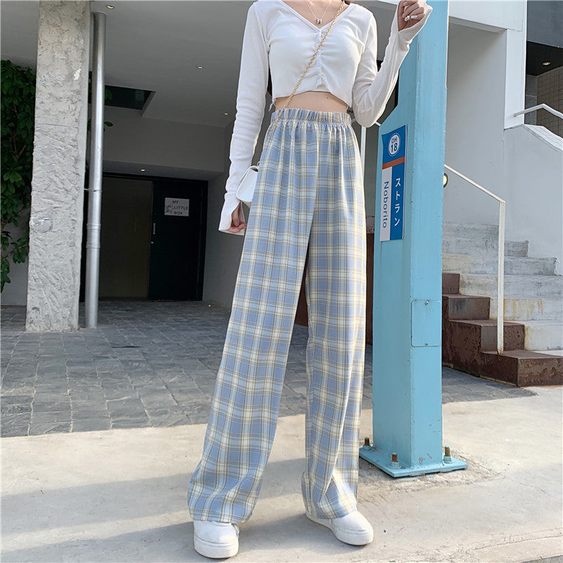 Damen gerade Hose mit mittlerem Bund lockerem Schnitt mit Karomuster