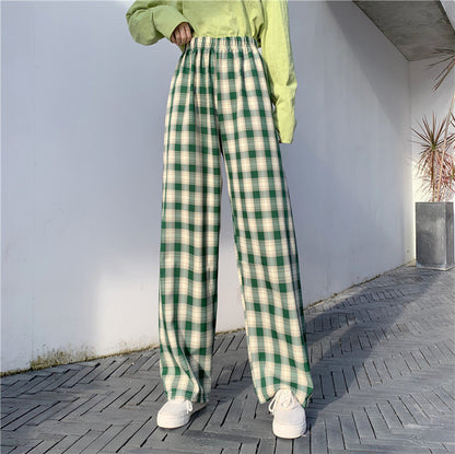 Damen gerade Hose mit mittlerem Bund lockerem Schnitt mit Karomuster