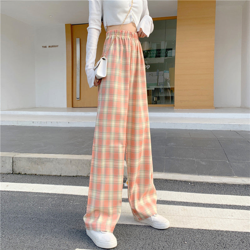 Damen gerade Hose mit mittlerem Bund lockerem Schnitt mit Karomuster
