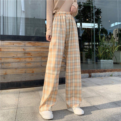 Damen gerade Hose mit mittlerem Bund lockerem Schnitt mit Karomuster