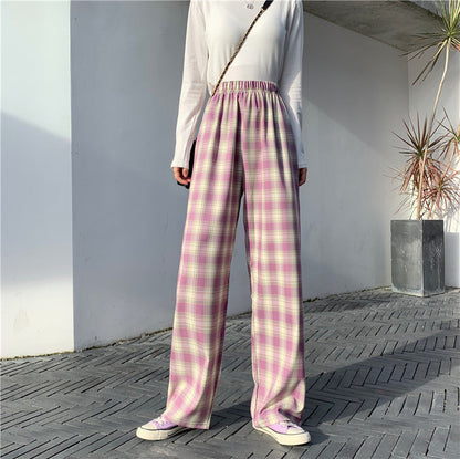 Damen gerade Hose mit mittlerem Bund lockerem Schnitt mit Karomuster