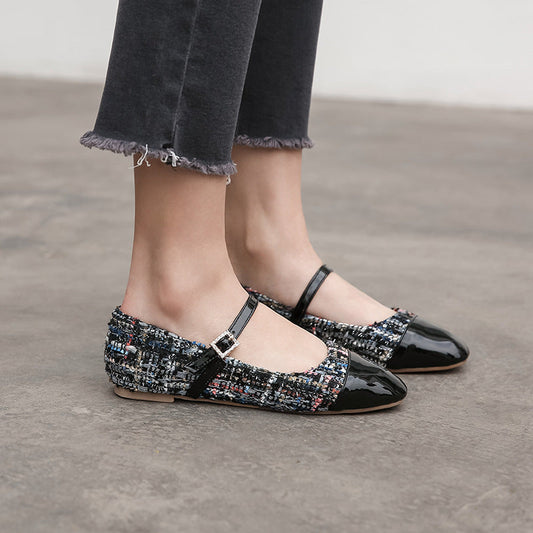Elegante Leder-Ballerinas mit eckiger Spitze und Gürtelschnalle | Ideal für den Herbst