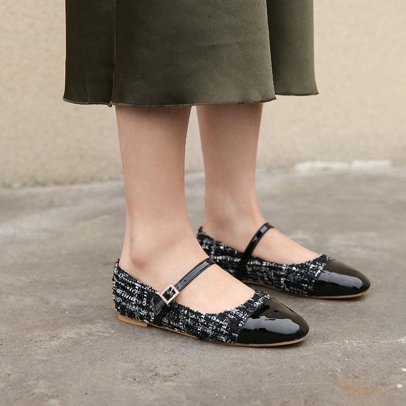 Elegante Leder-Ballerinas mit eckiger Spitze und Gürtelschnalle | Ideal für den Herbst