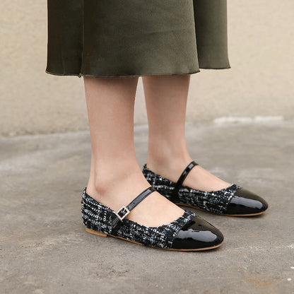 Elegante Leder-Ballerinas mit eckiger Spitze und Gürtelschnalle | Ideal für den Herbst