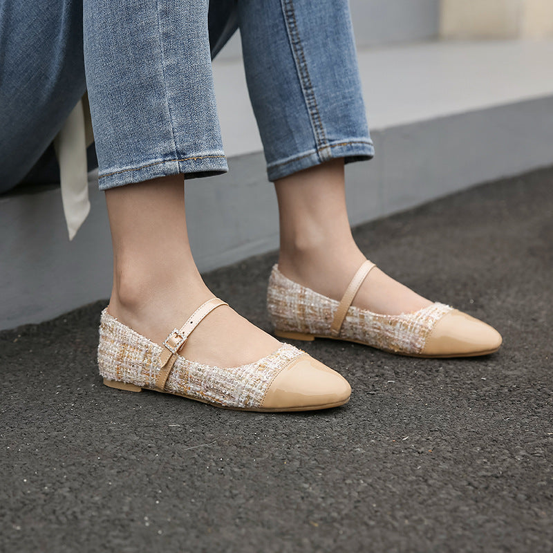 Elegante Leder-Ballerinas mit eckiger Spitze und Gürtelschnalle | Ideal für den Herbst