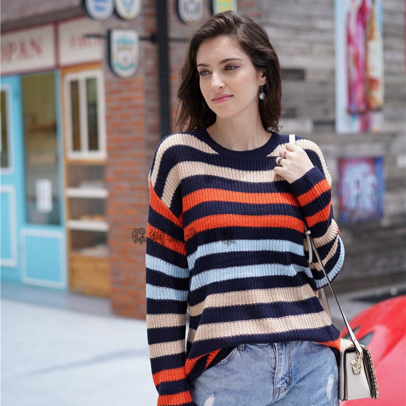 Damen Strickpullover mit langen Ärmeln und lockerem Schnitt
