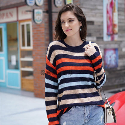 Damen Strickpullover mit langen Ärmeln und lockerem Schnitt