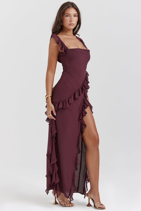 Langes Rüschenkleid mit Frontschlitz | Ideal für Frühling und Sommer
