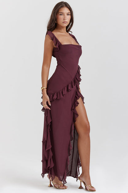 Langes Rüschenkleid mit Frontschlitz | Ideal für Frühling und Sommer