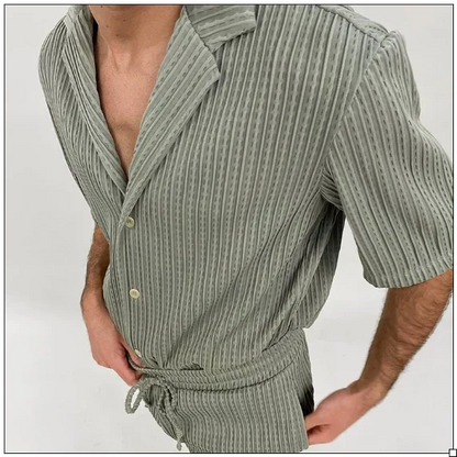 Sommer-Set für Herren | Kurzarm-Hemd & Shorts aus Leinen-Baumwoll-Mix – Atmungsaktiv & Leicht | Ideal für den Sommer