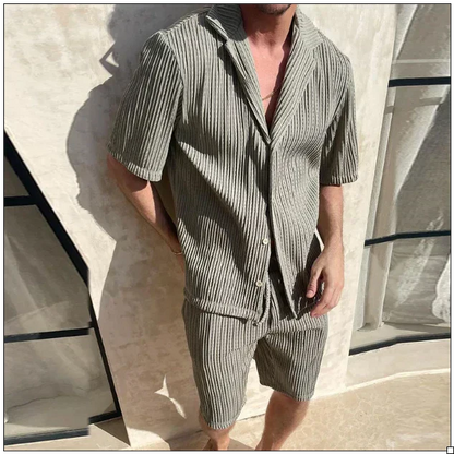 Sommer-Set für Herren | Kurzarm-Hemd & Shorts aus Leinen-Baumwoll-Mix – Atmungsaktiv & Leicht | Ideal für den Sommer