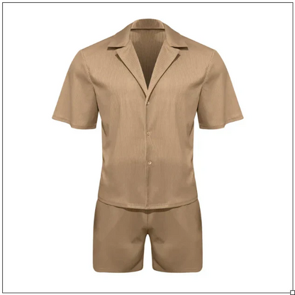 Sommer-Set für Herren | Kurzarm-Hemd & Shorts aus Leinen-Baumwoll-Mix – Atmungsaktiv & Leicht | Ideal für den Sommer