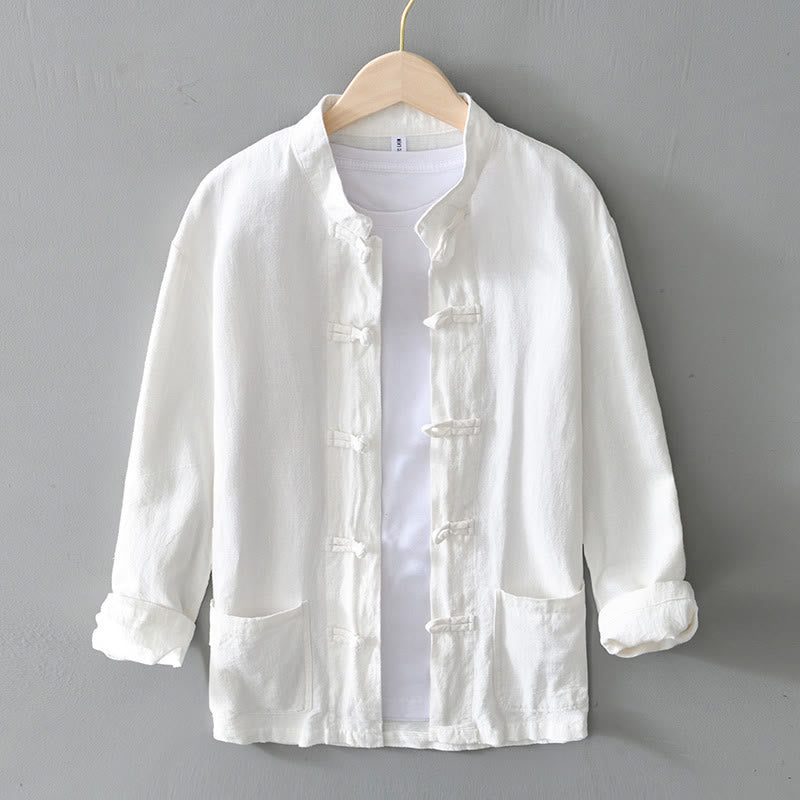 Herren Frühlingshemdjacke Mit Stehkragen Und Chinesischen Knöpfen