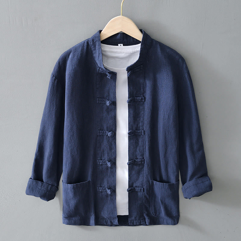 Herren Frühlingshemdjacke Mit Stehkragen Und Chinesischen Knöpfen