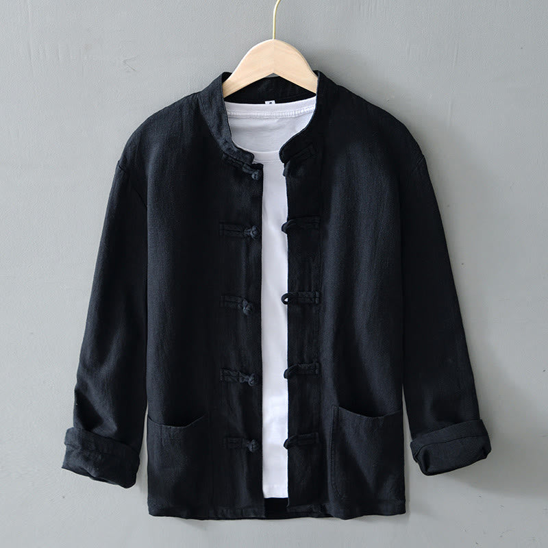 Herren Frühlingshemdjacke Mit Stehkragen Und Chinesischen Knöpfen