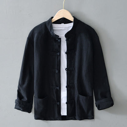 Herren Frühlingshemdjacke Mit Stehkragen Und Chinesischen Knöpfen
