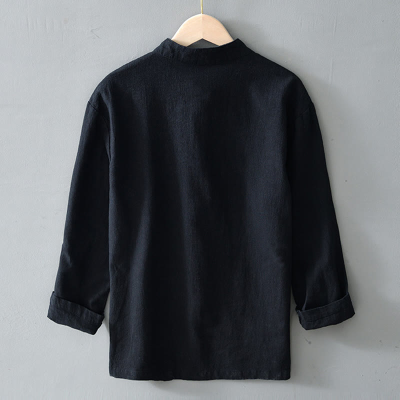 Herren Frühlingshemdjacke Mit Stehkragen Und Chinesischen Knöpfen