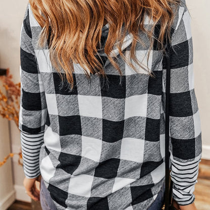 Damen Frühlings-Kapuzenpullover mit Karomuster-Details, lockerer Passform und regulären Ärmeln