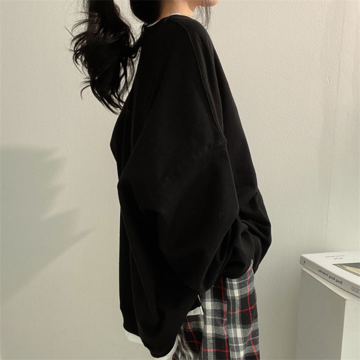 Damen Herbst Hoodie mit Fleecefutter, lockerer Passform, Rundhalsausschnitt und Langarm