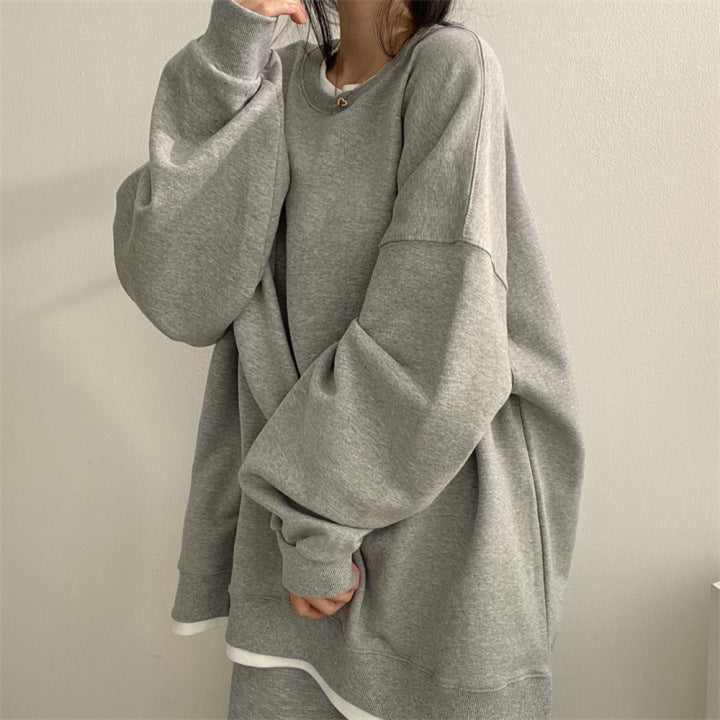 Damen Herbst Hoodie mit Fleecefutter, lockerer Passform, Rundhalsausschnitt und Langarm