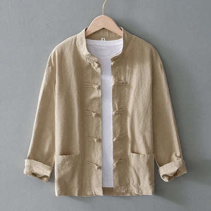 Herren Frühlingshemdjacke Mit Stehkragen Und Chinesischen Knöpfen