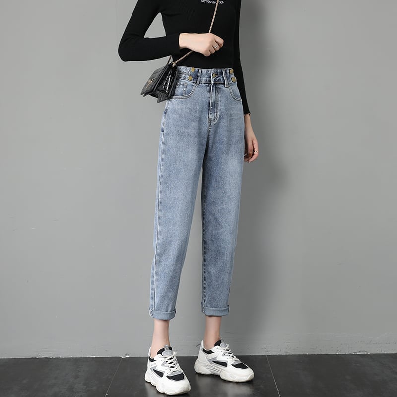 Damen-Jeans mit Hohem Bund, Lockerer Passform und Geradem Beinverlauf